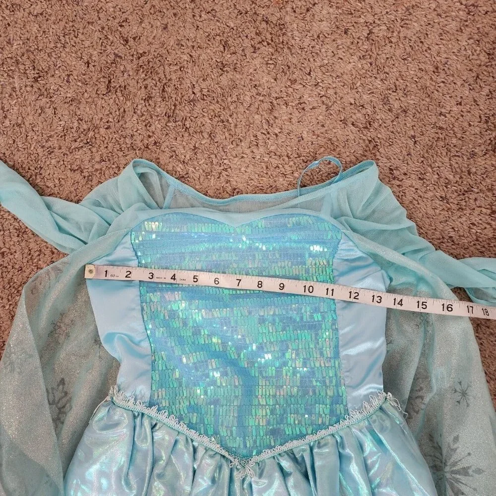 Disney Store Frozen Queen Elsa Glitter Sequin Blue Halloween Costume Dress 9/10
